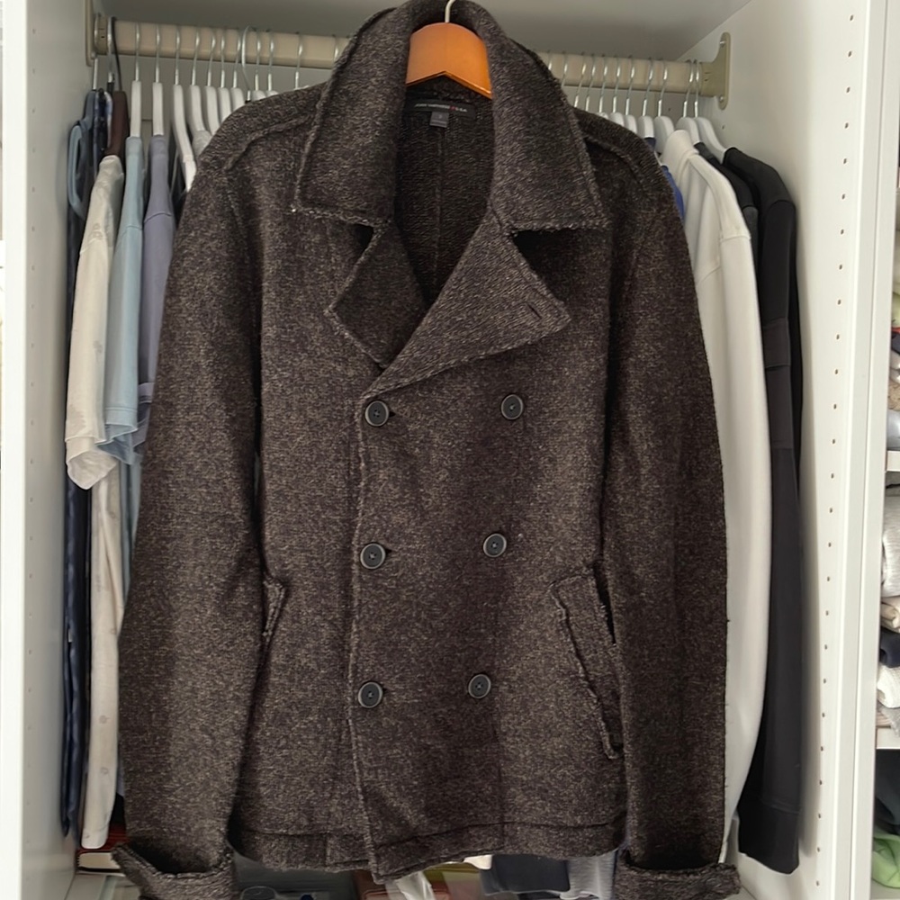 John Varvatos double breasted sweater. Size small. 80% Wool 20% Polyester Brown